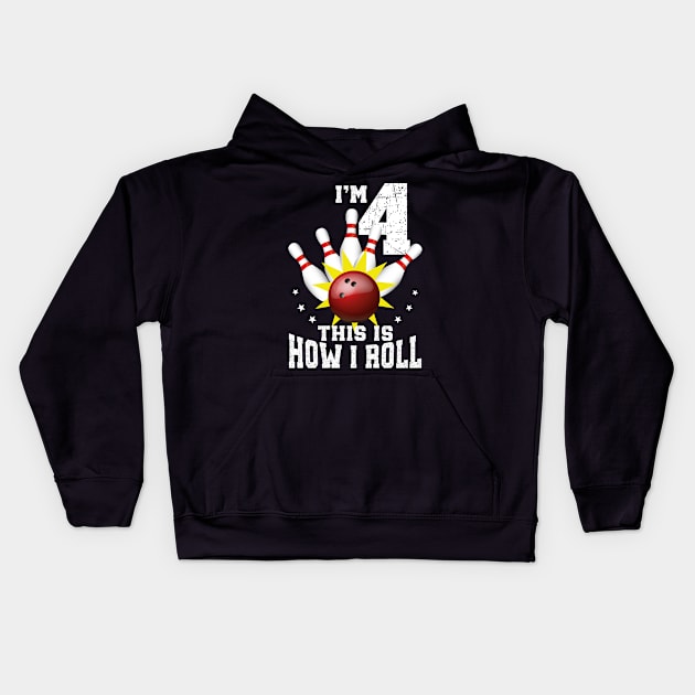 Bowling 4th Birthday Bday Party Kids 4 years Old Bowler Kids Hoodie by Msafi